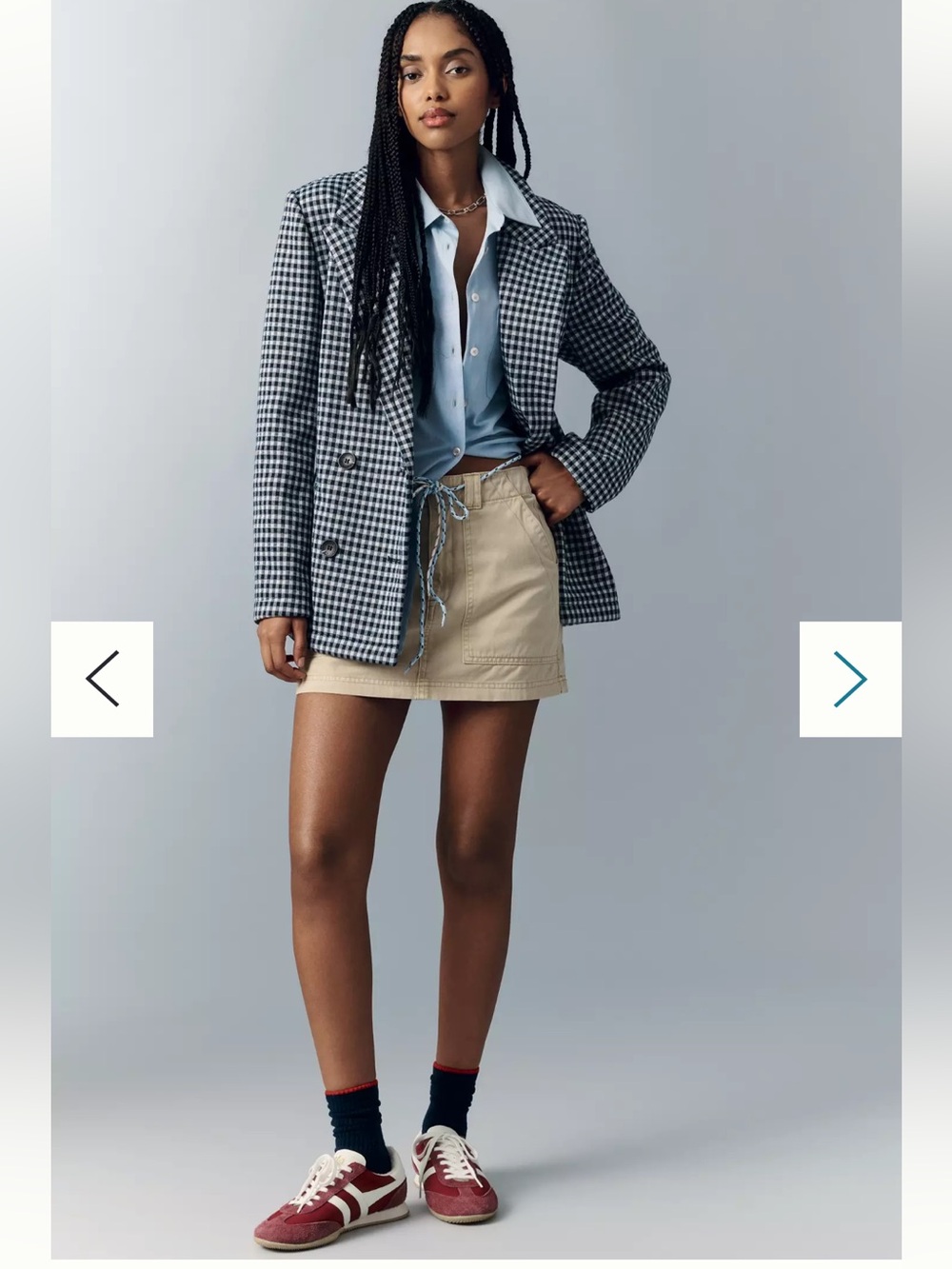 NWT Avec Les Filles Double-Breasted Knit Navy/White Plaid Blazer